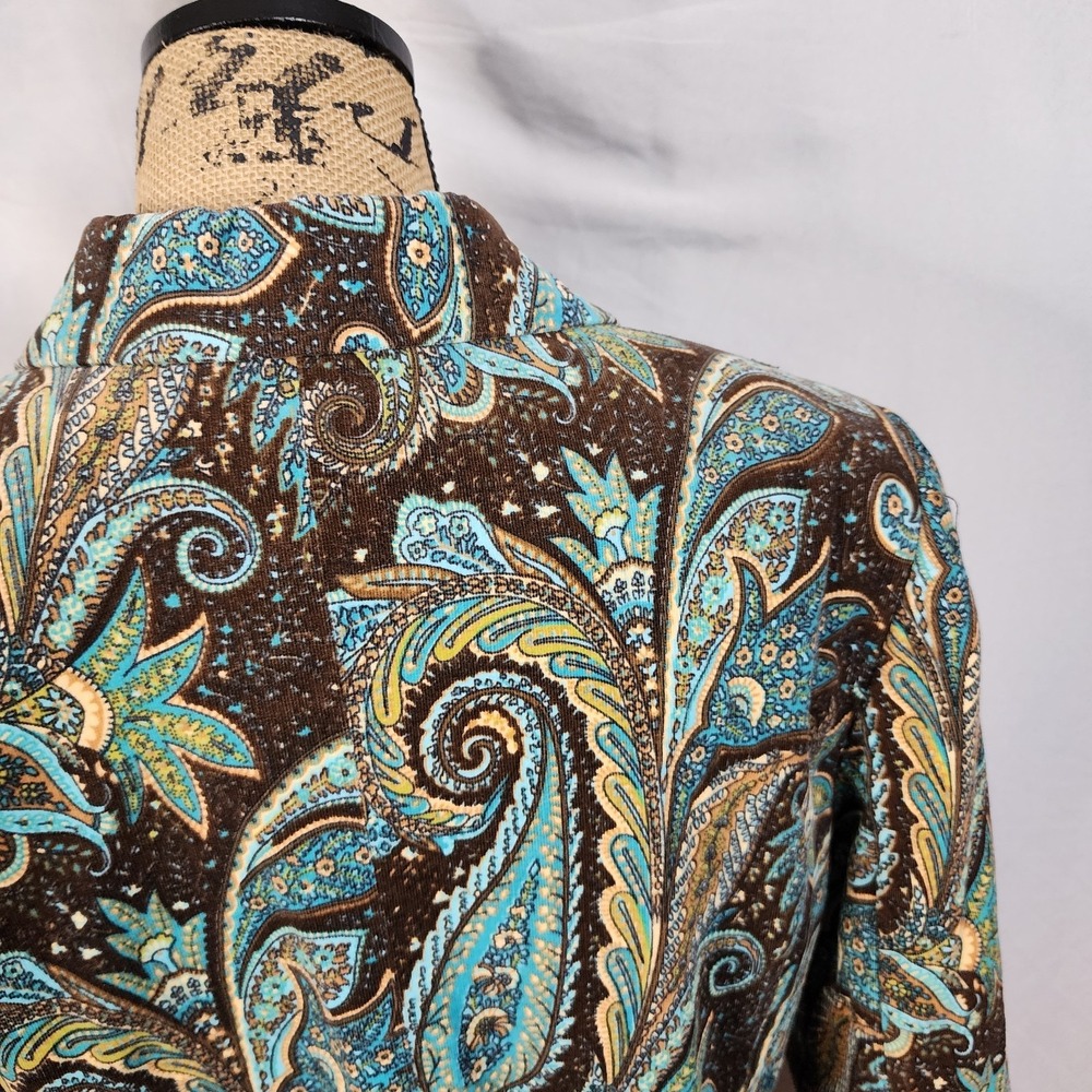 DALIA Size 10 Pinwale Corduroy Brown Paisley Two Button Structured Office Blazer - Picture 9 of 13